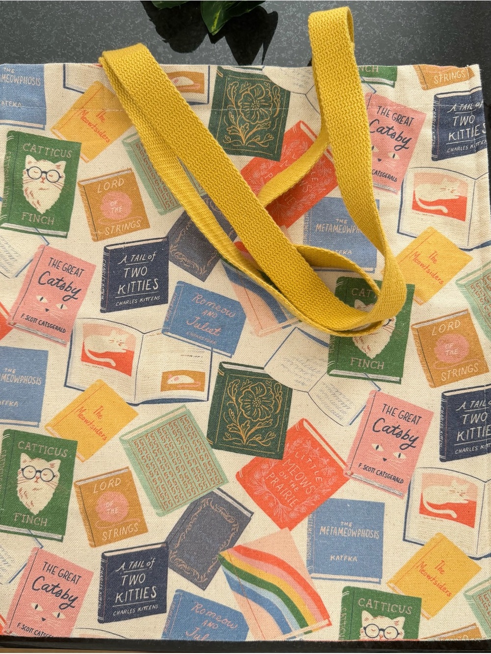 Barnes & Noble Yellow-Handle scat Book Print Tote - Organic Bag NWOT